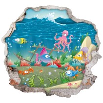 Vinilos infantiles agujero 3d vida bajo el mar