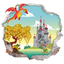 Vinilos infantiles agujero 3d dragón y castillo