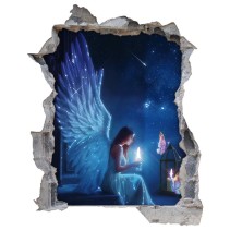 Vinilos agujero 3d mujer ángel en la noche