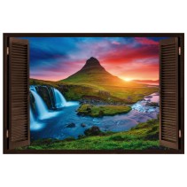 Vinilos ventanas 3d islandia paisaje montaña kirkjufell al atardecer