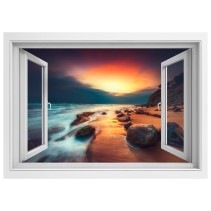 Vinilos decorativos ventana 3d amanecer en la playa