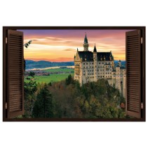 Vinilos ventana 3d paisaje castillo de neuschwanstein