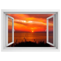 Vinilos ventanas efecto 3d puesta de sol lago