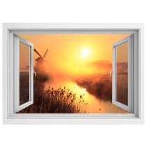 Vinilos adhesivos ventana 3d atardecer molino holanda