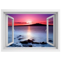 Vinilos ventana 3d lago al amanecer