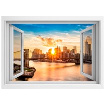Vinilos ventana 3d atardecer manhattan y puente brooklyn