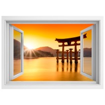 Vinilos ventana 3d japón torii flotante santuario itsukushima
