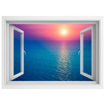 Vinilos ventana 3d atardecer en el océano