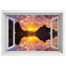 Vinilos efecto ventanas 3d atardecer en fiordo noruega