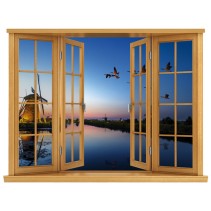 Vinilos ventana 3d atardecer en kinderdijk holanda
