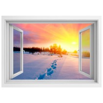 Vinilos ventana 3d atardecer invierno en las montañas