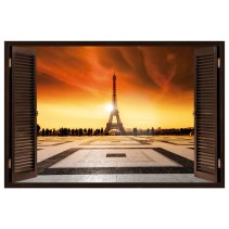 Vinilos ventana 3d atardecer parís torre eiffel