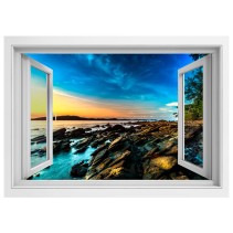 Vinilos efecto ventana 3d amanecer en la costa del mar
