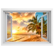 Vinilos efecto ventanas 3d atardecer en la playa barbados