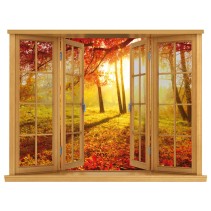 Vinilos ventana 3d atardecer árboles otoño