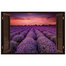 Vinilos ventana 3d atardecer en el campo de lavanda