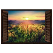 Vinilos efecto ventana 3d atardecer montañas