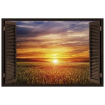 Vinilos efecto ventanas 3d atardecer en el campo