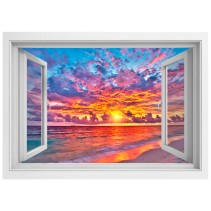 Vinilos efecto ventana 3d atardecer en la playa
