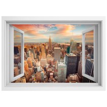 Vinilo ventana 3d nueva york ciudad atardecer