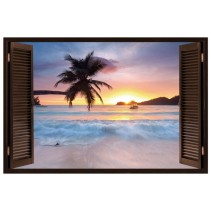 Vinilos efecto ventanas 3d atardecer en la playa