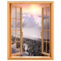 Vinilos ventanas 3d montañas nevadas atardecer