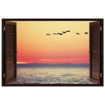 Vinilo ventanas 3d atardecer en el mar