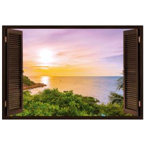 Vinilos efecto ventana 3d puesta de sol en el mar