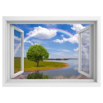 Vinilos ventana 3d paisaje de árbol con arcoíris