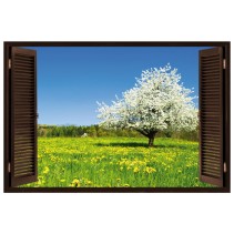 Vinilos ventana árbol flor de cerezo 3d