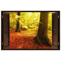 Vinilos ventana 3d árboles otoño