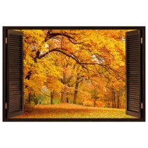 Vinilos efecto ventana 3d árboles otoño
