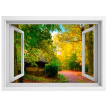 Vinilos efecto ventana 3d camino casa de campo