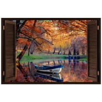 Vinilos ventana 3d bote en el lago