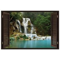 Vinilos efecto ventana 3d cascadas en el bosque