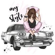 Vinilos chica y coche retro my style