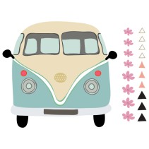 Vinilos volkswagen t1 kombi con flores y triángulos