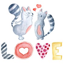 Vinilosdecorativos gatos con texto love en acuarela