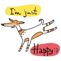 Vinilo decorativo perro con frase "i'm just happy"