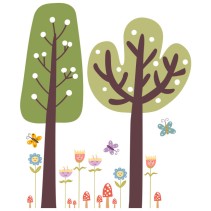 Vinilos infantiles árboles con flores y mariposas