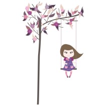 Vinilos decorativos niña en columpio en árbol