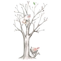 Vinilos decorativos acuarela mapache y koalas en el árbol