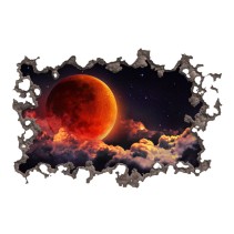 Vinilo agujero 3d luna roja en el espacio