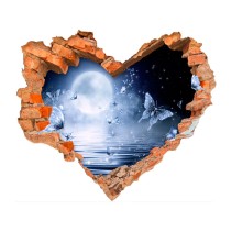 Vinilo agujero 3d corazón luna y mariposas