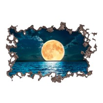Vinilo agujero 3d luna asomando en el mar