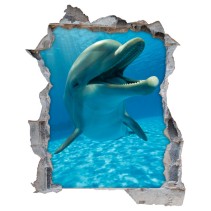 Vinilo agujero pared 3d delfines