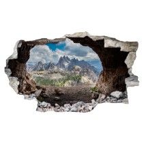 Vinilos agujero 3d paisaje montañas desde cueva