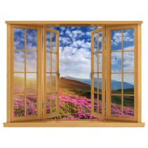 Vinilo efecto ventanas 3d flores en las montañas