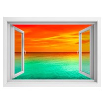 Vinilo efecto ventanas 3d atardecer mar