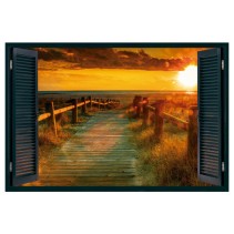 Vinilo efecto ventanas 3d atardecer playa